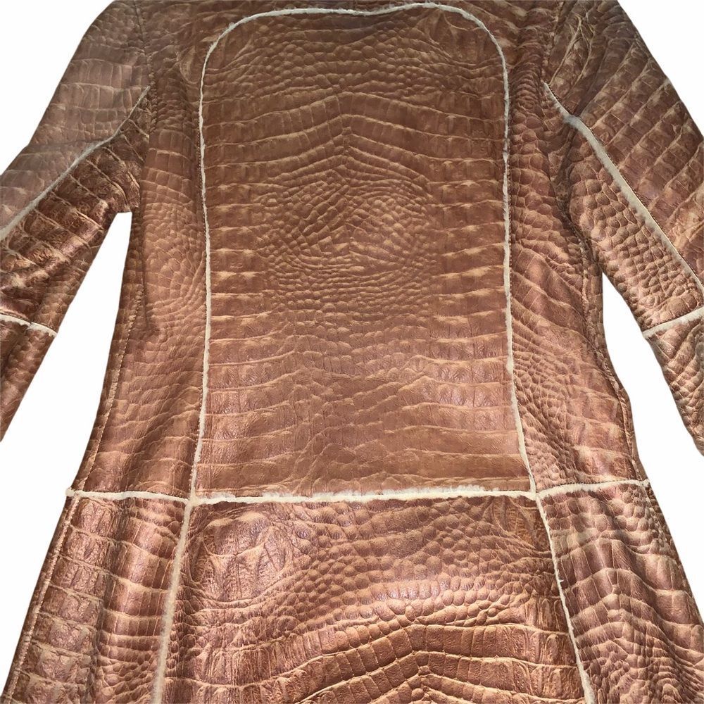 Vintage D&G Dolce & Gabbana Shearling Coat Croc Embossed Leather Brown (400) - Picture 12 of 12